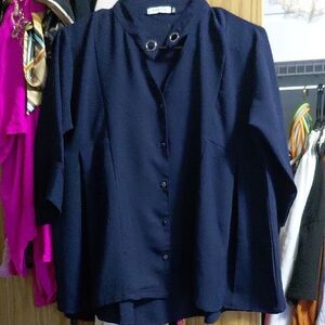 Elegant Navy Button-Up Women's Top